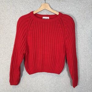 Vintage Sweater Womens Small Red Cropped Knit Pullover Shoulder Pad Knit Prezzia